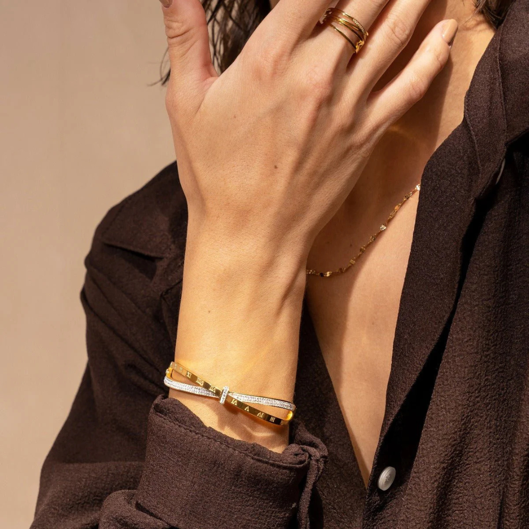 Bracelet Romain avec Zirconium Plaqué en Or 18 Carats